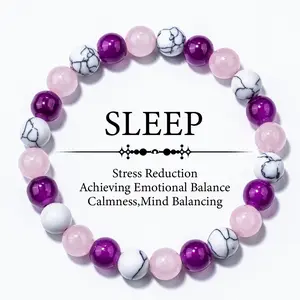 Handmade White Turquoise & Crystal Bead Bracelet for Emotional Balance Calming Mind Stress Reduction Accessory Unisex
