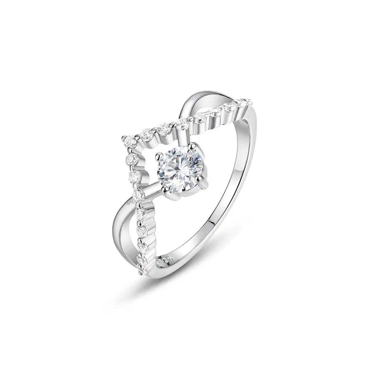 Hot Selling S925 Silver Geometric Moissanite Ring, Exquisite Inlaid Ladies Ring