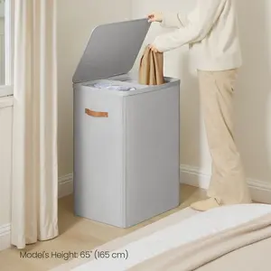 SONGMICS Laundry Basket, 44.9 Gal. Laundry Hamper, 2 Compartments, Easy Assembly, with Lid and Handles, Removable Inner Bags, Joseph
