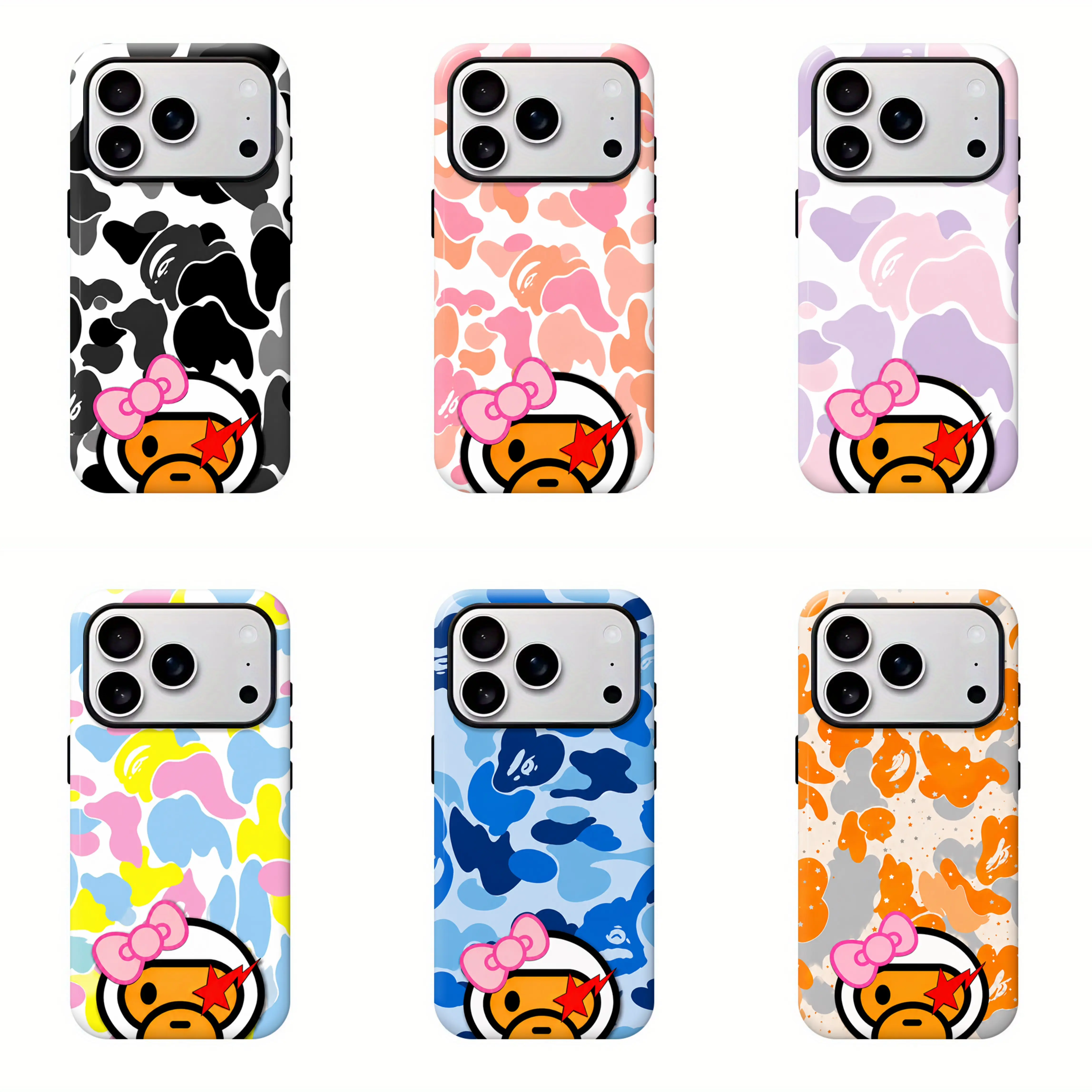 Bape Cute Baby Milo Galaxy Camo Protective Y2K Streetwear Phone  Protective Cover for iPhone 12 13 14 15 16 17 Pro Max