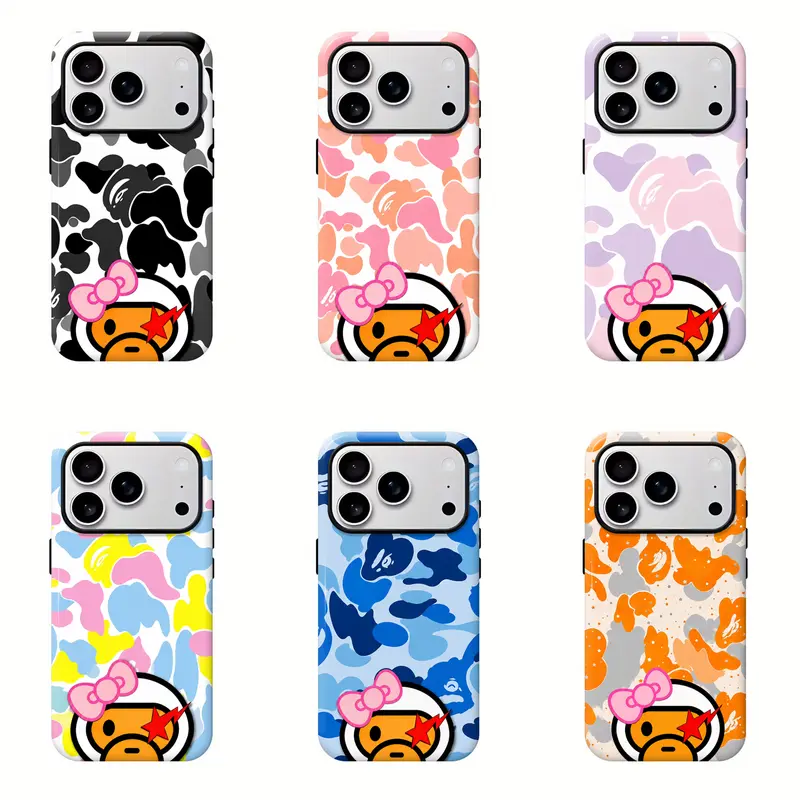 Bape Cute Baby Milo Galaxy Camouflage Durable Cellphone Case - Y2K Streetwear, Space-Themed Cover, Protection for iPhone 12,13,14,15,16,17 Pro Max, Mobile Phone Accessories
