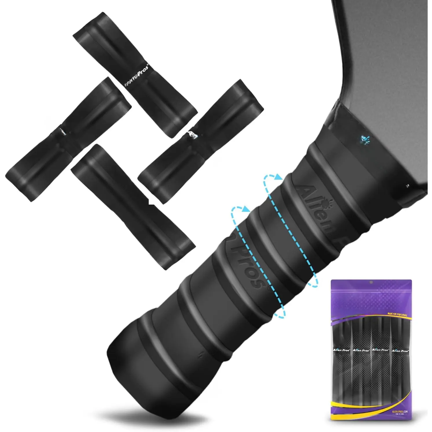 Pickleball Overgrip (4-Pack) with Ridges for Better Grip Control - Precut and Dry Feel Pickleball Grip Tape - Non-Slip Pickleball Paddle Grip Tape for High Performance