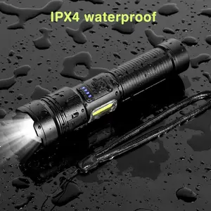 10000 Lumens COB LED Flashlight, AiQInu Rechargeable Zoomable Torch, USB Powered IPX4 Waterproof with 4 Light Modes for Hiking Home Survival