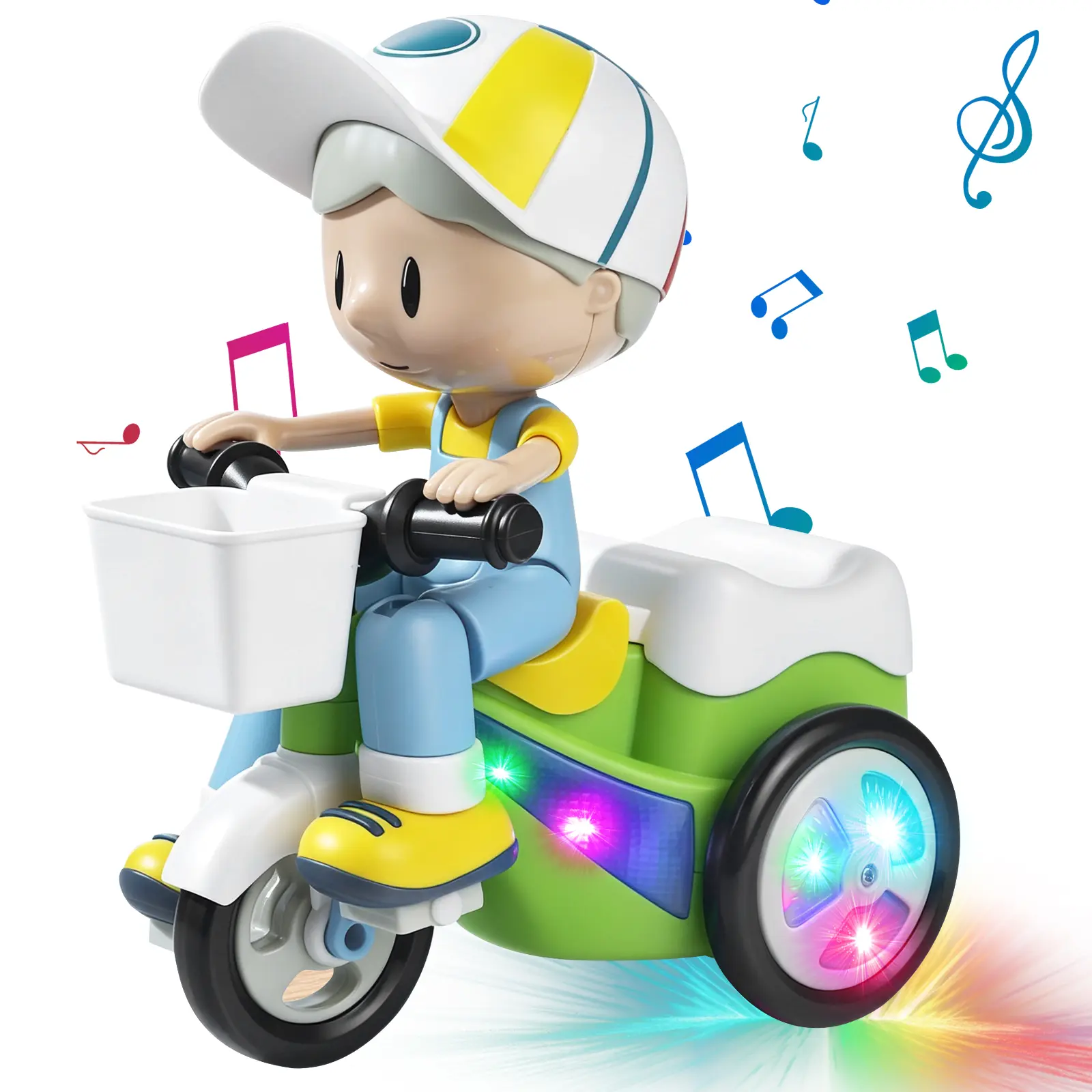 Kids Electric Stunt Bike Toy with Music and Lights, Wiggling Tricycle Toy with Obstacle Avoidance for Interactive Play