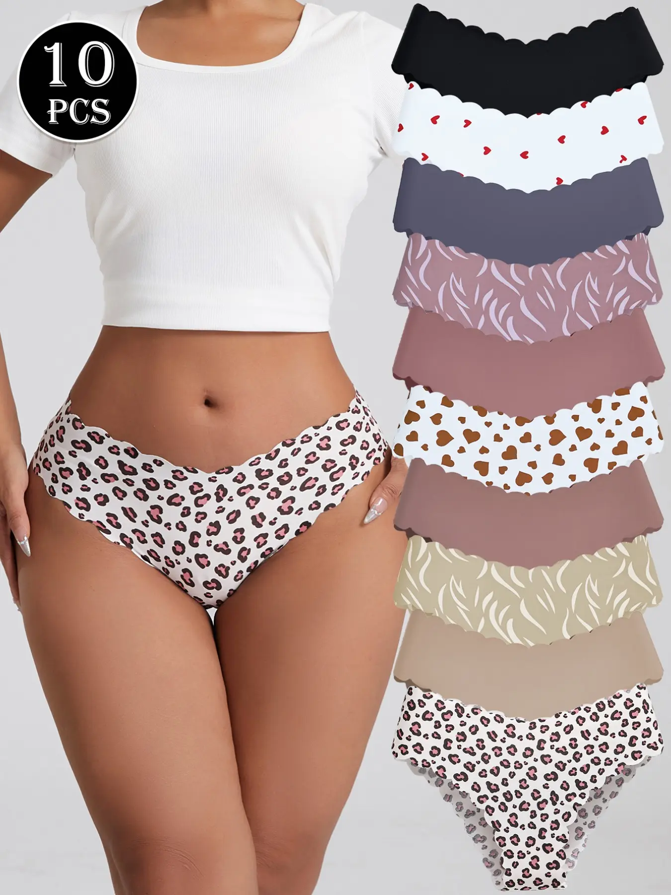 Women's Seamless Wave Bikini Underwear Set, Soft Comfortable Low Waist Trendy Lingerie, Multiple Colors & Prints, Breathable Fabric