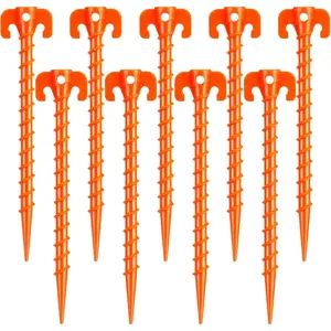 15 Pack Plastic Spiral Tent Stakes - 10 Inch Heavy Duty Screw-in Sand Anchors Pegs - Windproof Plastic Ground Anchor Stakes for Secure Tents, Inflatables, Canopies, Tarps, Garden Structures