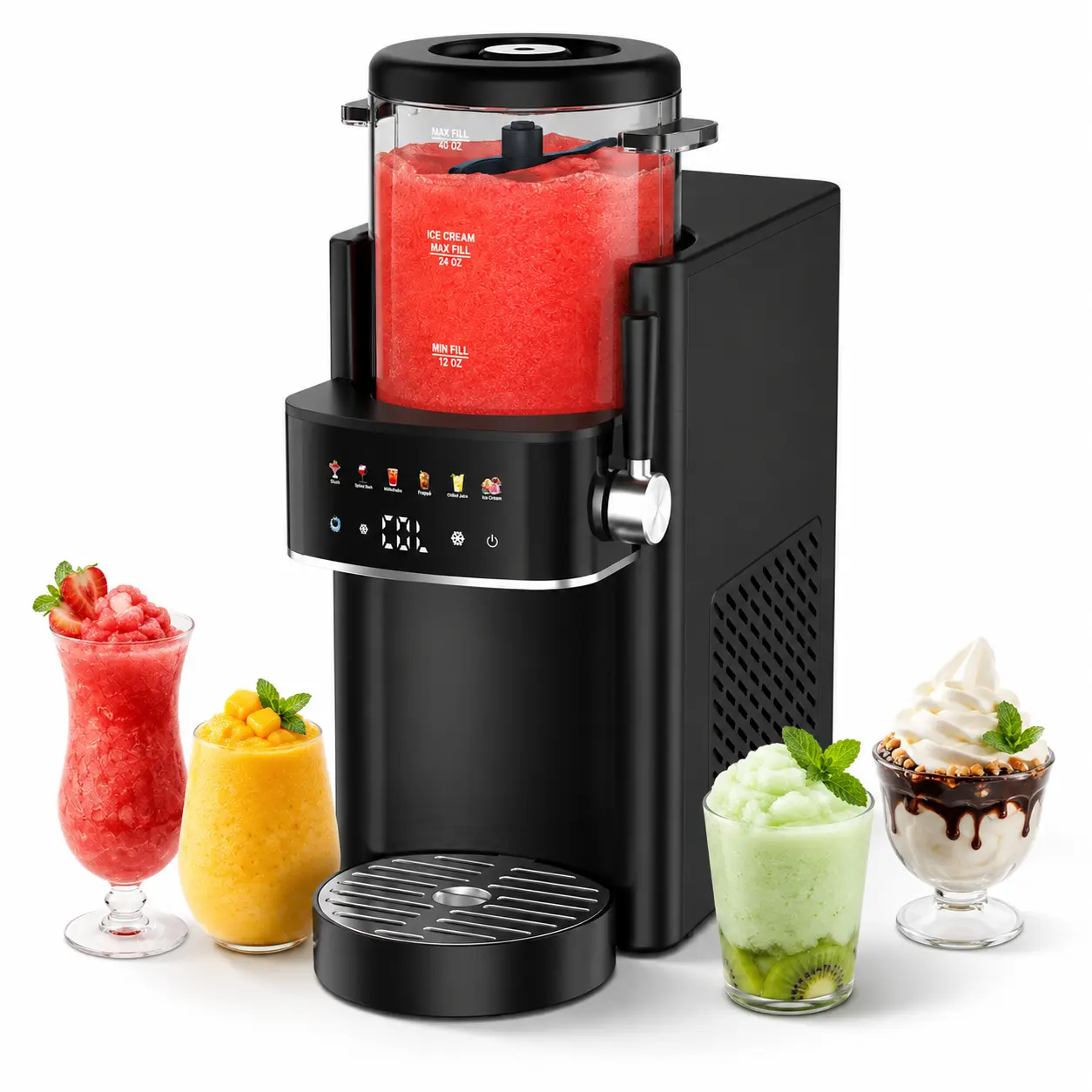 2026 New Countertop Slushie Machine for Home Users, 6-in-1 No-Ice Needed Space-Saver with LED Screen, 40 oz Frozen Drink Maker with Self-Clean Function for Margaritas, Milkshakes