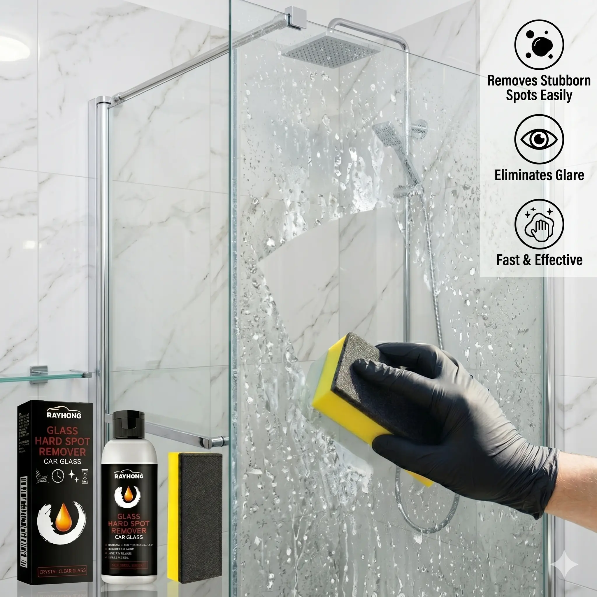 Professional Car Glass Hard Spot Remover with Alumina Powder - Windshield Hard Water Stain Removal Cleaner Polish, Interior Care Solution for Automotive & Bathroom Use, Boosts Night Visibility & Driver Safety