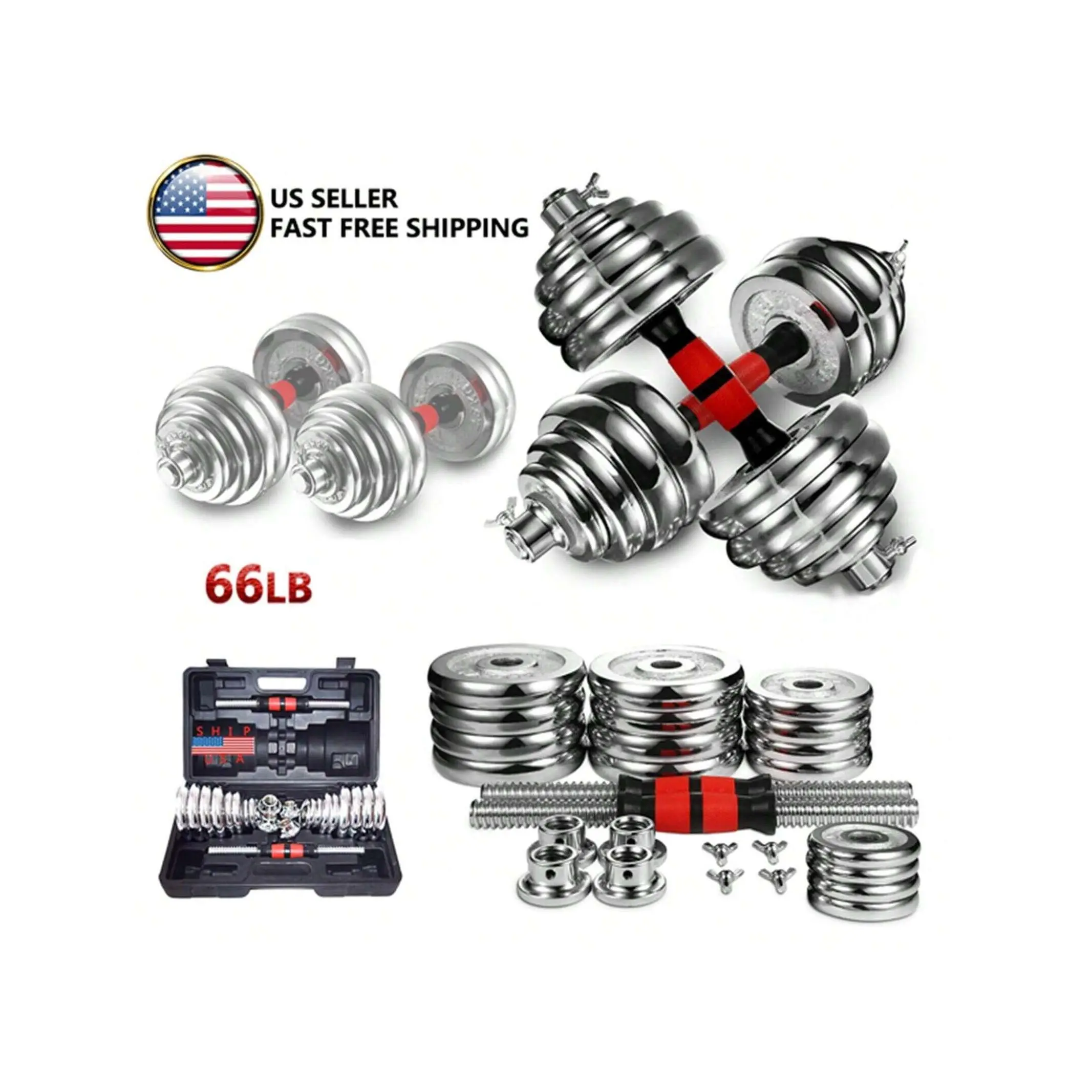 Sports season  Adjustable Dumbbell Set Home Gym Cast Iron Barbell Sets With Carry Box 66lbs Office Bedroom Workout Dumbbells For Men And Women