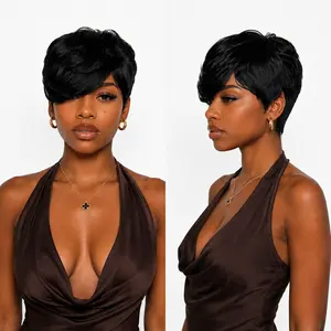 Short Pixie Cut Wig for Black Women | Brazilian Virgin Human Hair with Bangs | Layered, Soft, Natural Look | Full Machine-Made, Ready-to-Wear Glueless Wig for Daily & Fashion #SummerVibes