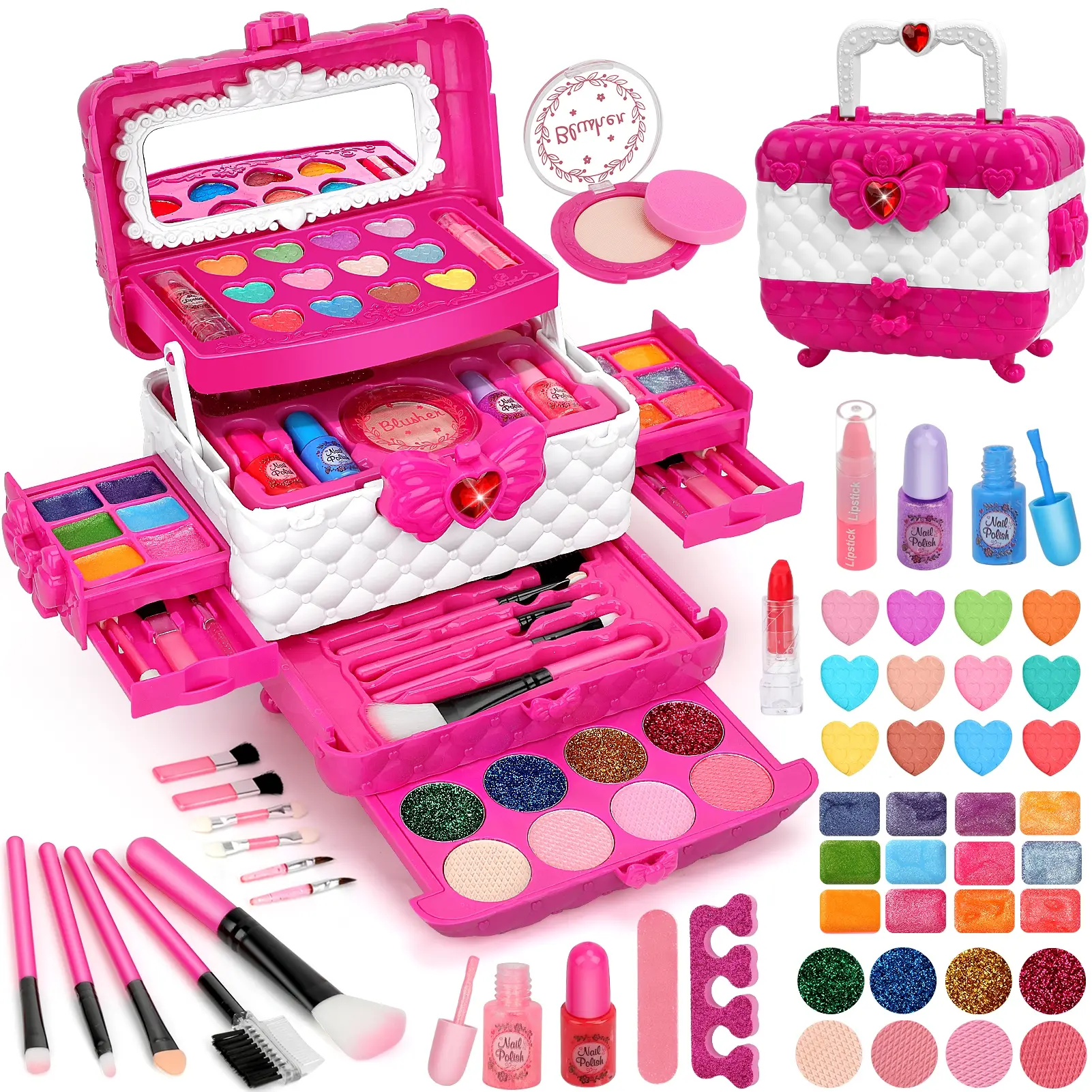 Girls' Washable Makeup Palette Set, Glamour Set, Kids Cosmetic Gift Box, Suitable for Ages 3+, Birthday & Christmas Present, Water-Washable Makeup Kit, Makeup Sets
