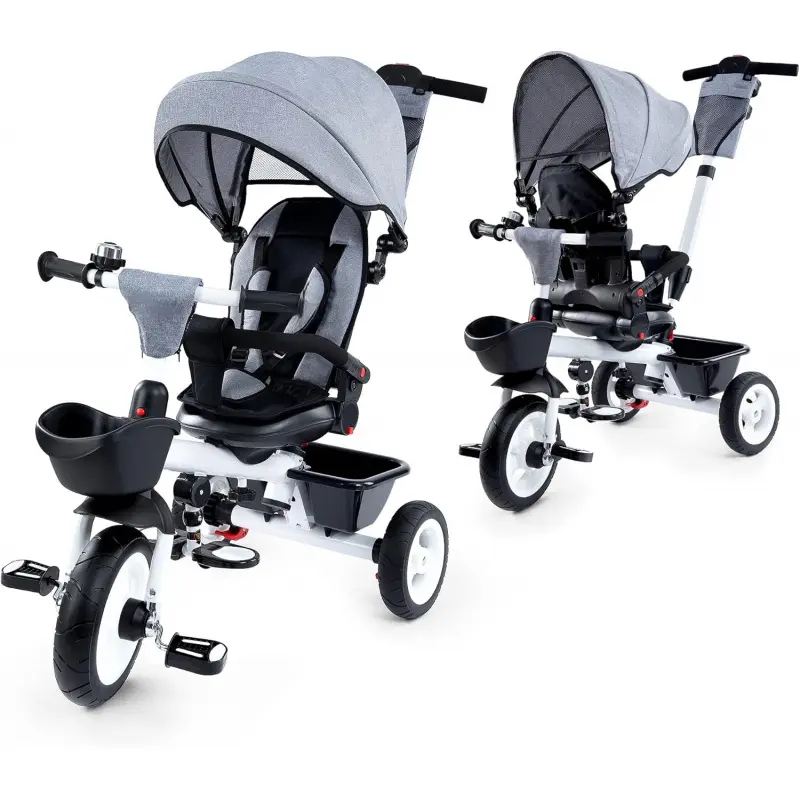 Black Friday Baby Trike  6-in-1 Kids Tricycle with Adjustable Push Handle Removable Canopy  Safety Harness for 18 Months - 5 Year Old  Gray silla de auto para Convertible Single to Double Stroller Automatic Fold Umbrella Full-Featured V2 Stroller with Acc