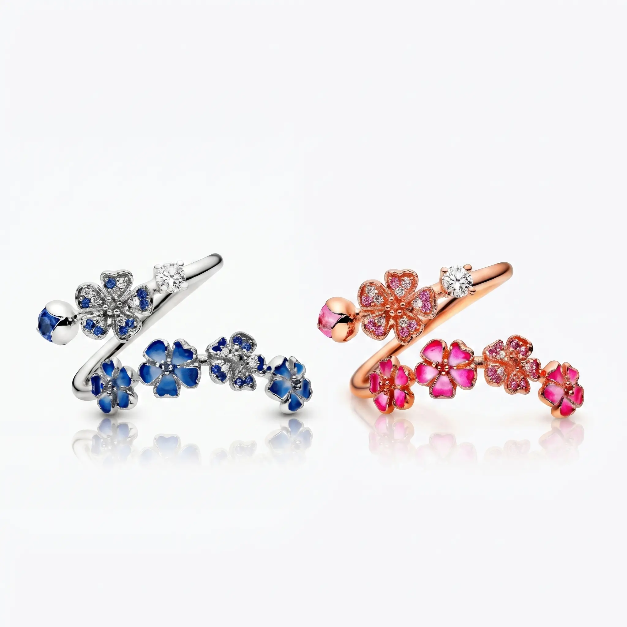 #JY Peach Blossom Ring for Women, Pink Cherry Blossom Adjustable Ring, Floral Open Wrap Band Jewelry, Sparkling Cubic Zirconia Flower Ring, Bridesmaid Wedding Jewelry, Minimalist Everyday Accessory, Birthday Anniversary Gift for Her