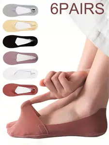 Women's Solid Non-slip Invisible Socks, Soft Comfy Breathable Casual Socks for Daily Wear, Multipack Low Cut Socks for Women