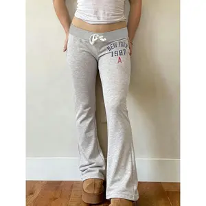 Vintage American Style Letter Printed Flare Sweatpants Women Low Waist Slim Fit Drawstring Casual Flared Trousers All Seasons Street Fashion Must Have