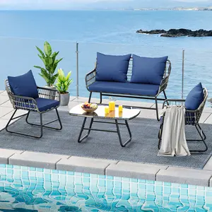 Yitahome 4PC Patio Furniture Wicker Outdoor Bistro Set All-Weather Rattan Loveseat Chairs