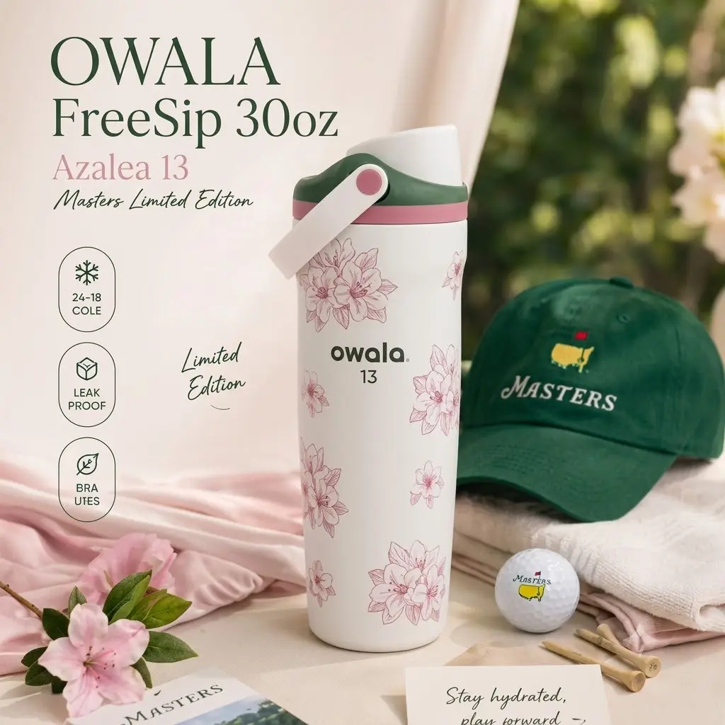 Owala FreeSip Sway 30oz Azalea 13 Zalea Masters Theme Golf Water Bottle NEW Gift - 2-in-1 Sip or Chug, Leak-Proof, BPA-Free, Elegant Floral Design,Sports Water Bottle
