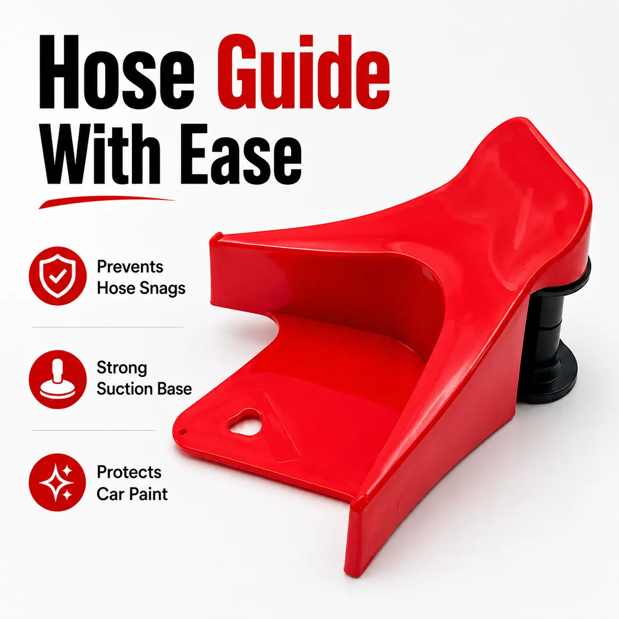 Car Wash Hose Guide with Dual Suction Cups, Tire Hose Snag Preventer and Routing Tool for Pressure Washer & Garden Hose, Compact Car Detailing Accessory for Cars, SUVs, Trucks and Motorcycles, Red, 4Pc