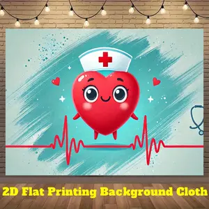 1pc Medical-Themed Heart Doctor Banner - Red Heart with, Teal Background - Durable Polyester Fabric Decoration for Birthday, Graduation, Nursing Party Decorations - Easy Hang Indoor/Outdoor Backdrop for Photography, Live Streams, Clinic Decor - No