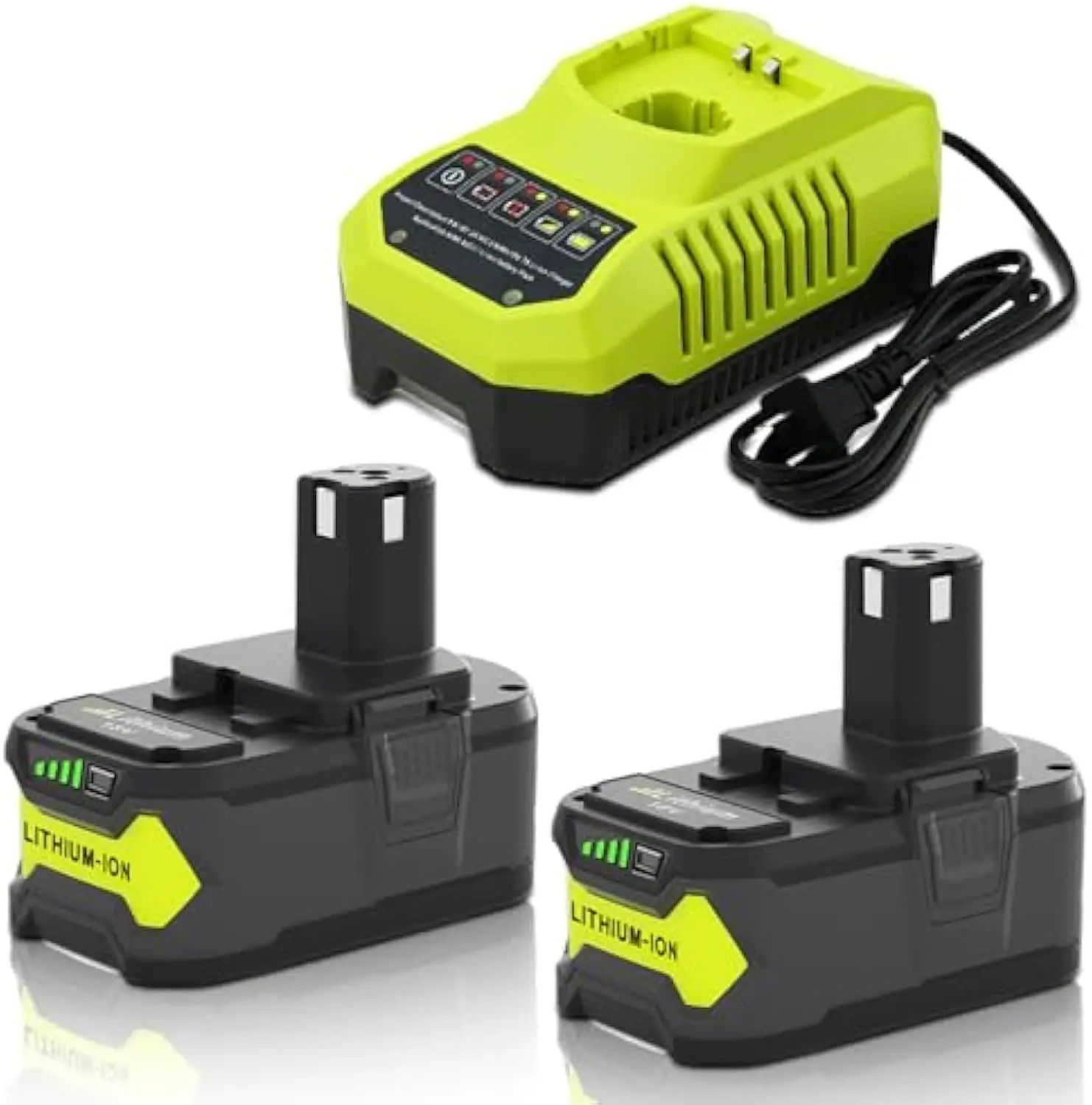 2-Packs 6000mAh P108 Battery & P117 Charger Replacement for Ryobi 18V Battery and Charger Combo Compatible with Ryobi 18V Battery P107 P108 P109 P102 P103 P104 P105 and P117 P118 Battery Charger Power Tools