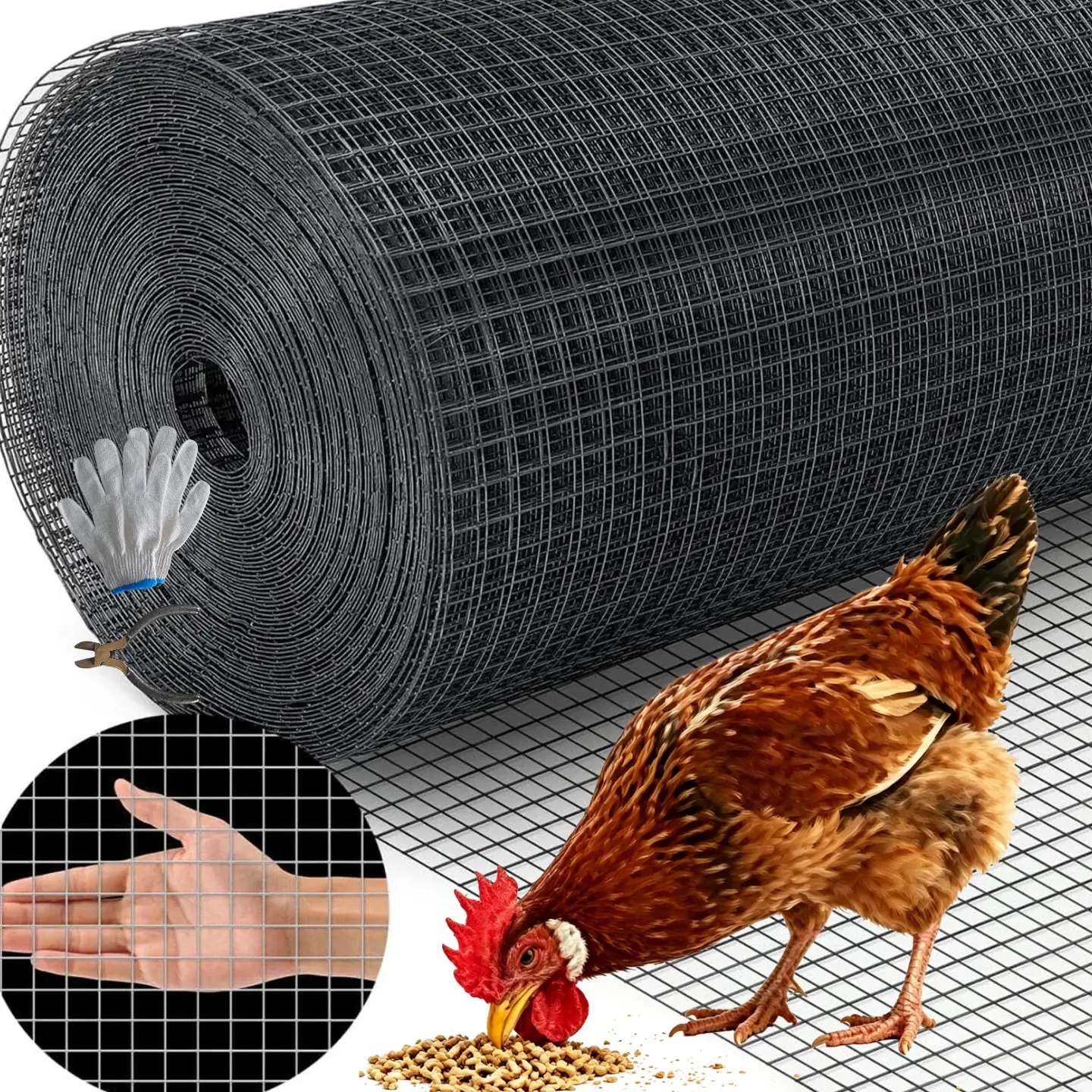 Hardware Cloth, 48in x 100ft 1/2inch Galvanized Wire Mesh Roll  with Snips/Gloves, 19 Gauge Chicken Wire Fencing Roll, Vinyl Coating Metal Wire Mesh for Chicken Coop Barrier, Rabbit Snake Fences, Poultry  Enclosures
