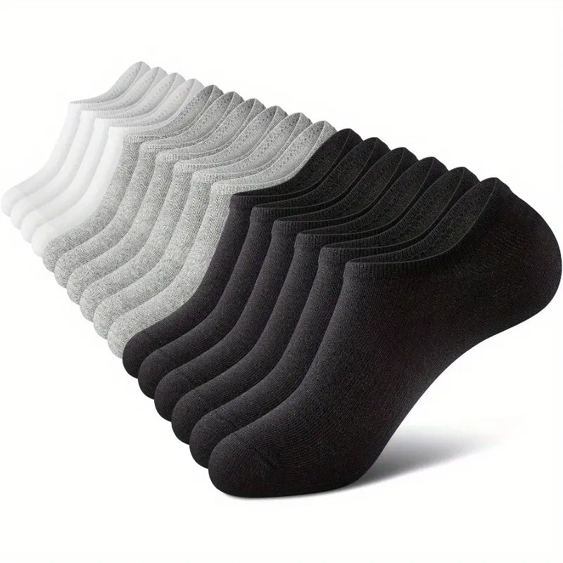 Women's & Men's Unisex Ankle Socks - 10 Pairs Low-Cut No-Show Plain Invisible, Comfortable Lightweight Breathable Cotton Casual Socks, Plain Invisible Socks