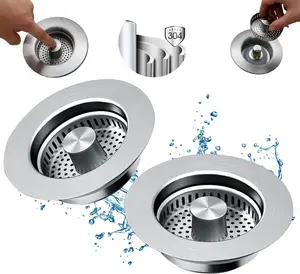 SUS304 Stainless Steel 3 in 1 Kitchen Sink Drain Strainer with Anti-Clogging Basket, Upgraded Spring Design, Easy Installation, Suitable for US Standard 3-1/2" Drain