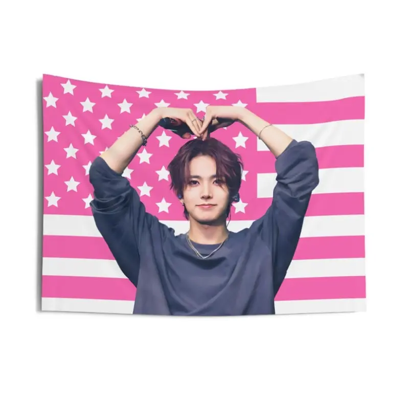 Tapestry Heeseung Cute Pink American Flag, Enha Concert Banner, Enha Kpop Flag, Enha Desire Unleash, Enha Walk The Line World Tour
