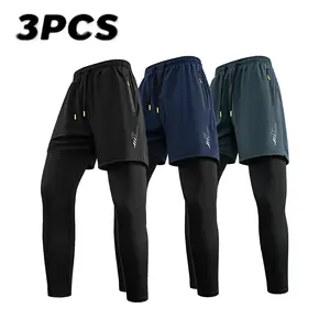 Men’s 2‑in‑1 quick‑dry breathable elastic running pants with an elastic waistband, built‑in phone pocket and towel loop, made from a breathable comfort quick‑dry fabric suitable for all seasons—perfect for outdoor running and gym workouts; outdoor activit