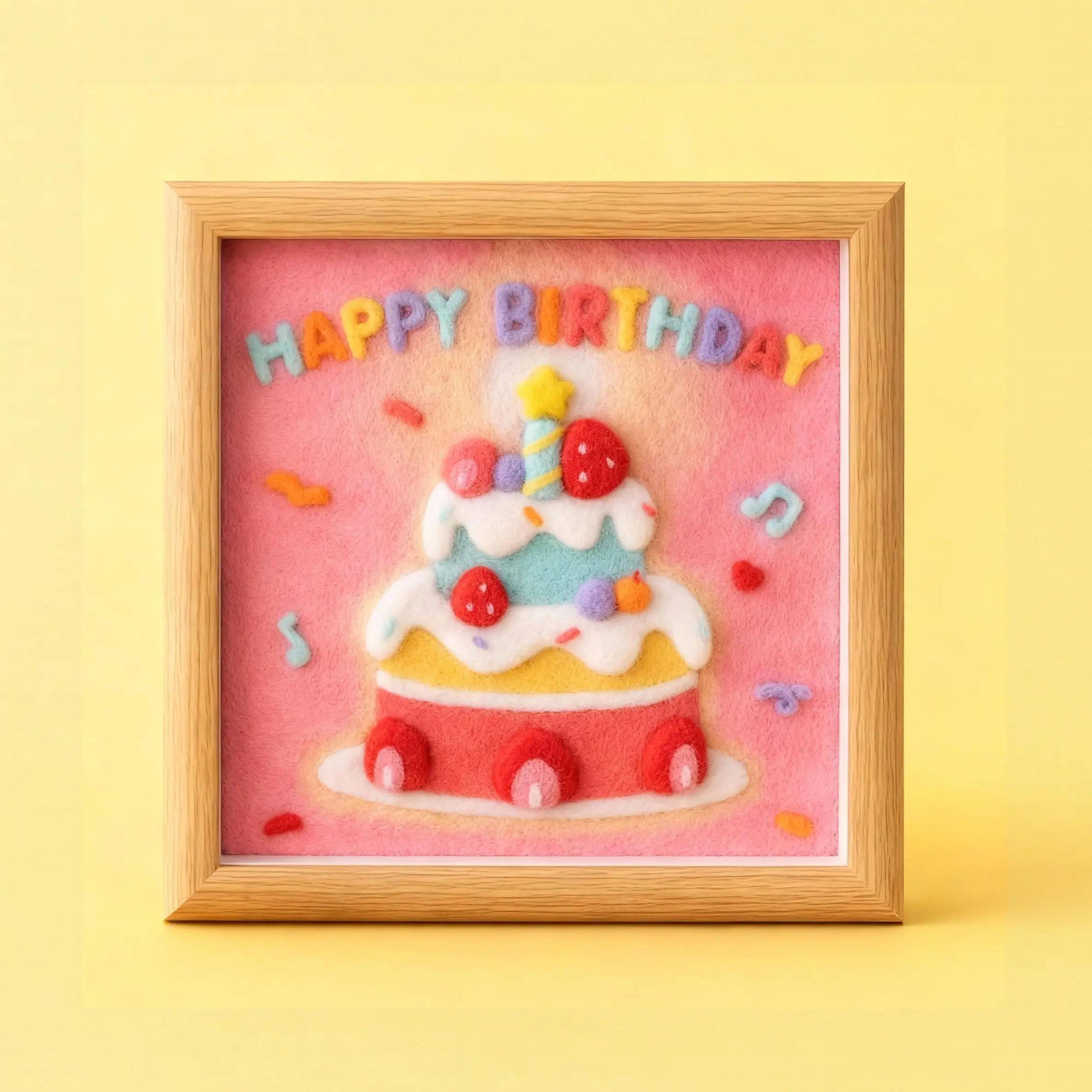 Birthday Cake – Framed Wool Art DIY Felting Kit with Needles, Felting Base & Tutorial