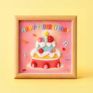 Birthday Cake – Framed Wool Art DIY Felting Kit with Needles, Felting Base & Tutorial