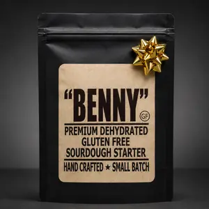 BENNY - Gluten Free Rapid Rise Sourdough Starter Dehydrated for Baking Sourdough Bread - Established, Strong and Active Dehydrated 20 grams Nata, Non-Gluten, Gluten Free, Bake Single-Serving