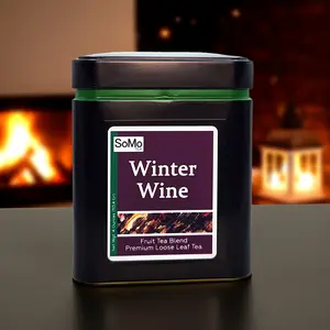 SoMo Tea Winter Wine Fruit Tea Blend Premium Loose Leaf Tea Caffeine-Free Mulled Wine Inspired Blend with Apple Hibiscus Elderberries Rose Hip Cinnamon Orange Cloves & Mistletoe
