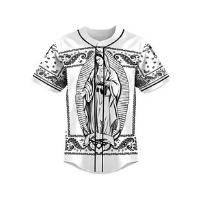 Men's Summer Virgen DeGuadalupe Baseball Jersey with Paisley Mexican Design, Dia De La Virgen De Guadalupe, Traditional Mexican Patriotic Shirt Baseball Jersey Sportswear Fashion, Men's Fashion