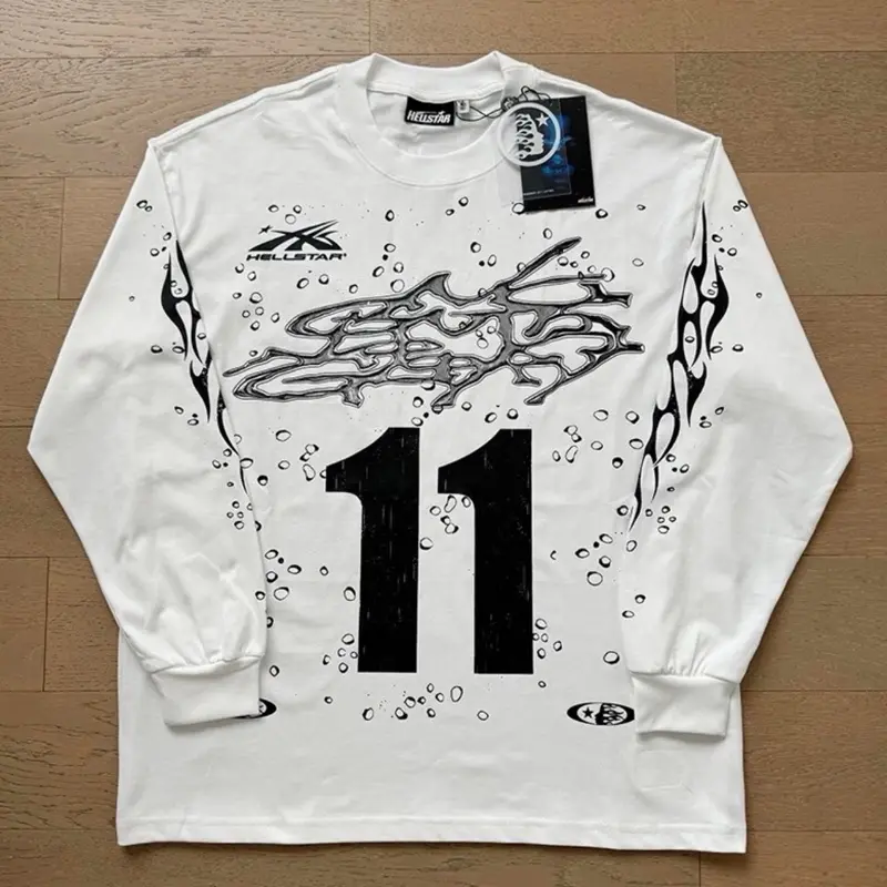 Hellstar 11 White Long Sleeve Graphic T-Shirt | Premium Streetwear Cotton Tee