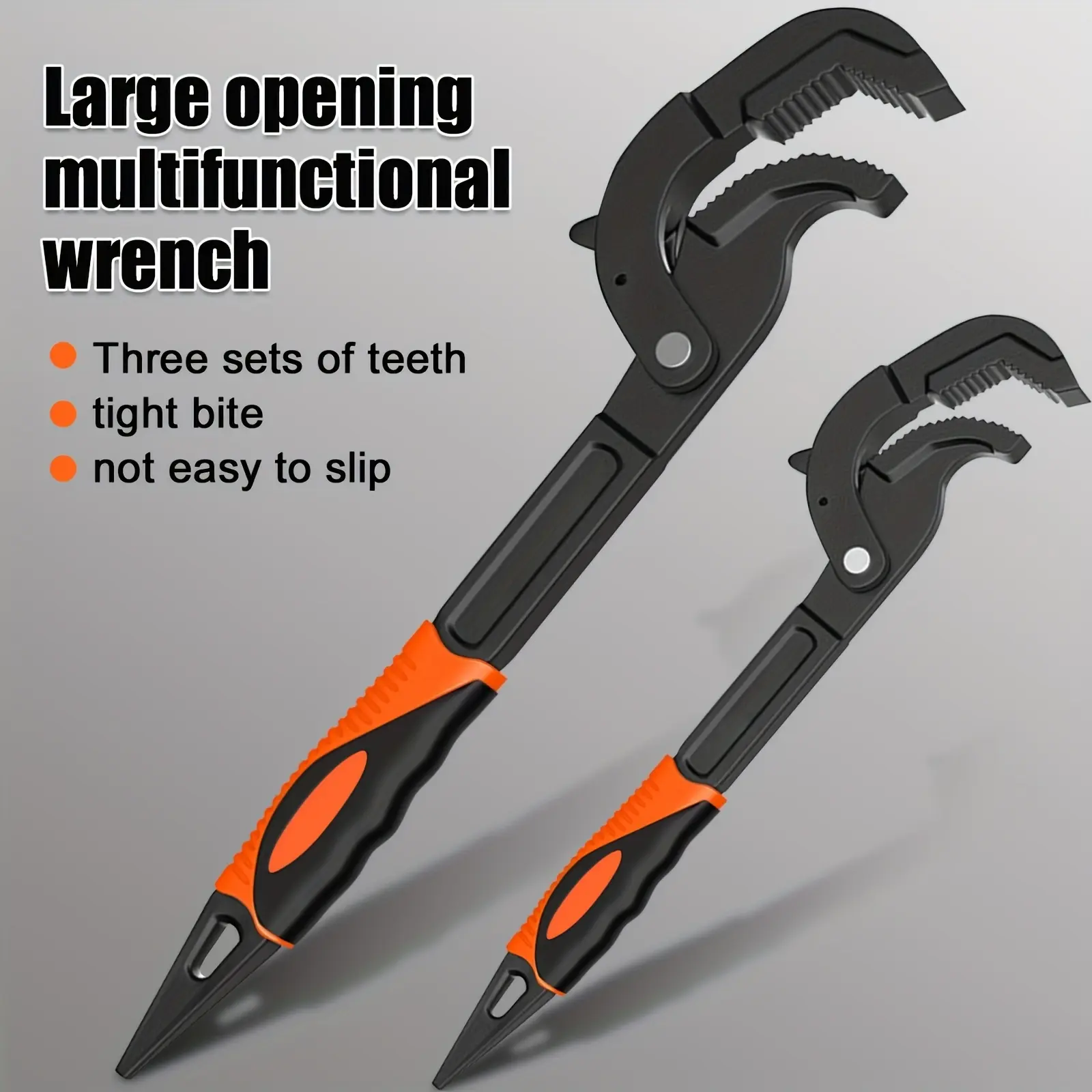 OUDISI 1/2" Metal Body Multifunctional Large-Opening Adjustable Wrench Set - 2 Wrenches (10in,14in), Quick-Opening, for Car and Home Pipe Repairs Daily Use, Two Wrenches