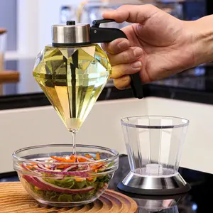 Diamond Shape Push-Type Glass Oil Bottle, High Aesthetic Honey Dispenser, Creative Kitchen Tool for Cooking & BBQ, Olive Oil Use, Kitchenware