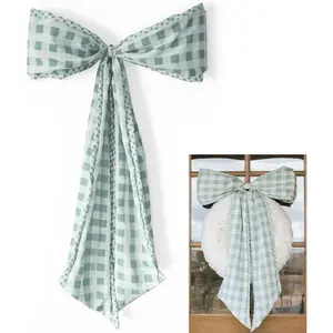 Oversized Seafoam Green Gingham Decorative Bow for Wreaths, Christmas Tree & Home Decor – Large Ribbon Bow for Front Door & Holiday Decorating, Palmetto Porch at Home Collaboration