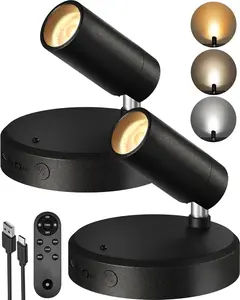 Spotlights Indoor with Remote, 5500mAh Rechargeable Picture Lights, Wireless Uplights with Timer & Dimmable, 3-CCT, Accent Lighting for Plant, Art, Painting, Gallery, Wall Decor (2-Pack Black)