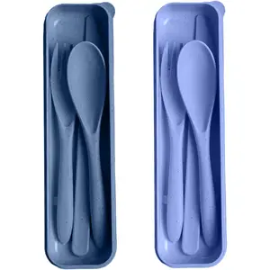 Reusable Wheat Straw Travel Camping Utensils Set with Case 2 Pack, Including Knife Fork and Spoon for Lunch Box