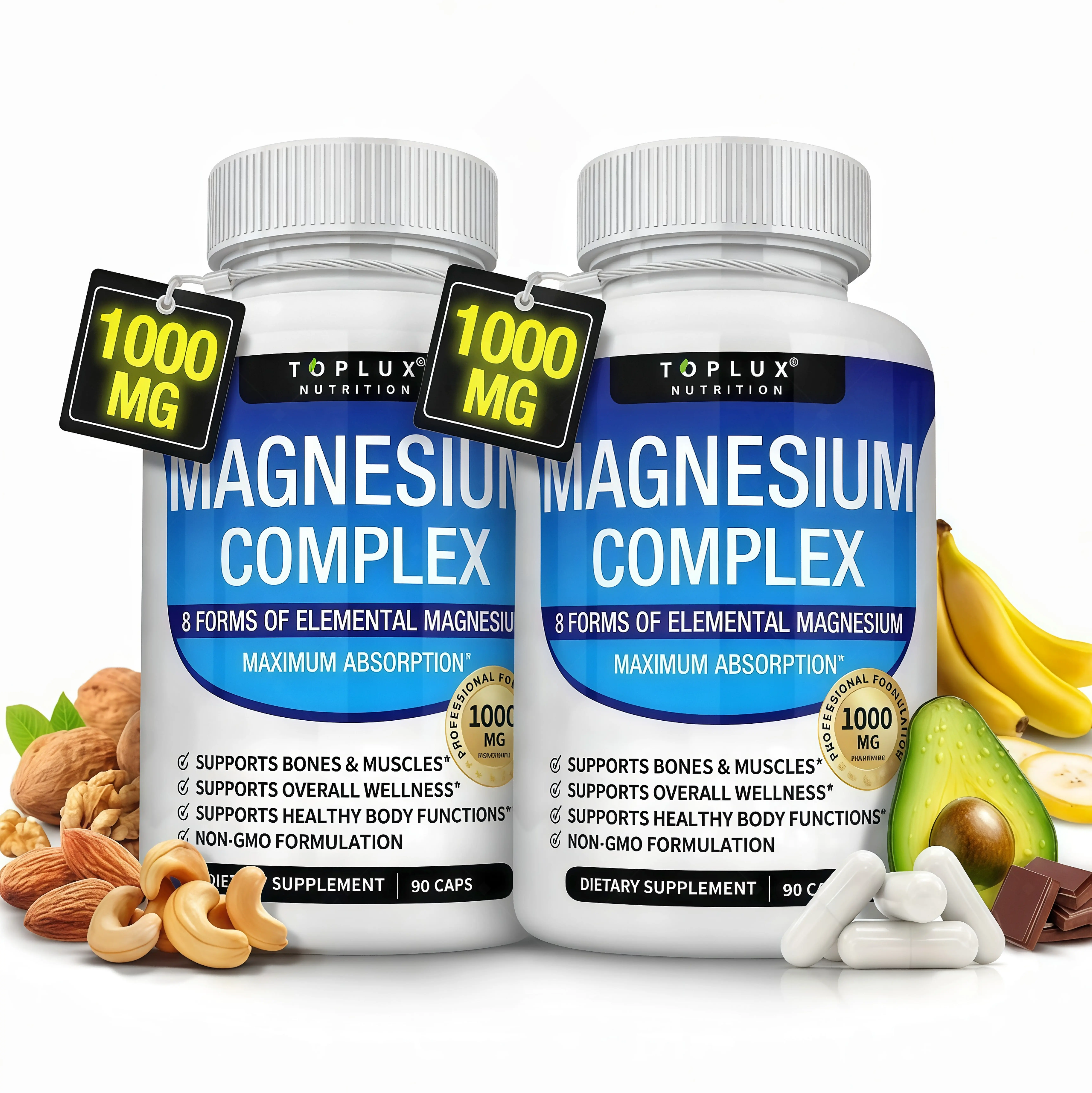 2 Pack Toplux Magnesium Complex LJ 8 Essential Magnesium Supplement 1000mg Fitness Edible