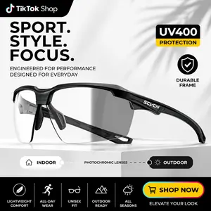 Geloo GLA1 Photochromic Sports Sunglasses for Men Women, UV400 Protection Day Night Driving, Ultra Lightweight 27g, Shatter-Resistant PC Lenses, Wrap Around Frame for Running Cycling Hiking Fishing Golf, Adjustable Nose Pads, 6 Stylish Color Options