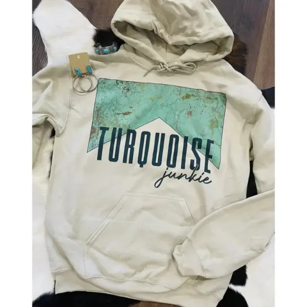 Turquoise Junkie Hoodie, Crewneck Graphic SweatShirt, cowgirl outfits, western outfit women, western tops, western tops, rodeo outfits women, shirt  hoodie