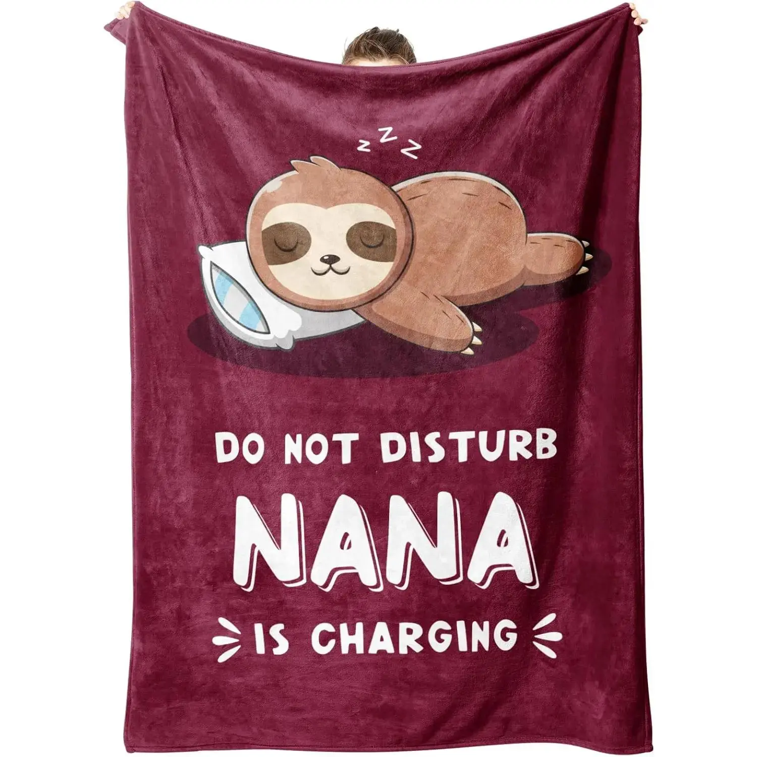 Funny Nana Sloth Fleece Throw Blanket, Soft Birthday Gift from Grandkids