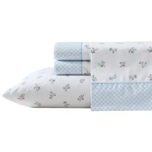 Laura Ashley Harperette Pink-Blue Twin Sheet Set
