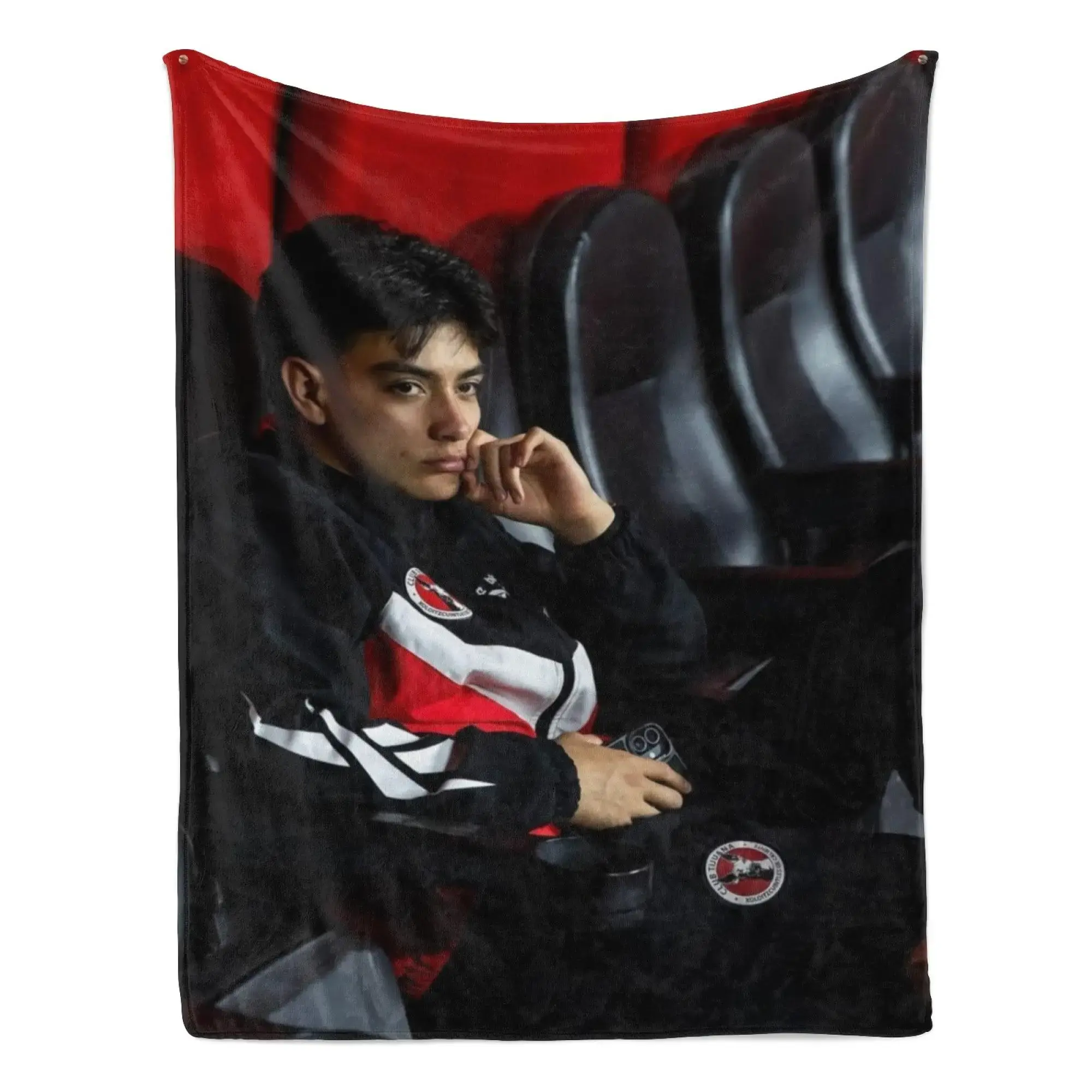 Gilberto Mora Club Tijuana Flannel Blanket, Red Black Soccer Graphic Throw Blanket, Cozy Sports Fan Gift for Sofa Bed Room Decor