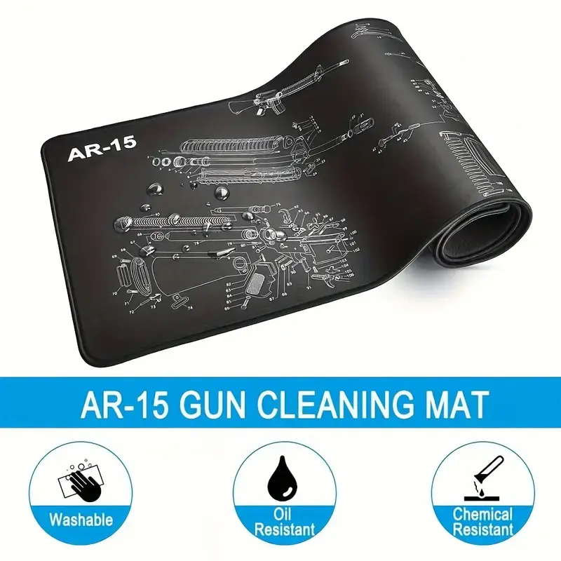 HUAPUDA AR-15/AK47 Gun Cleaning Mat - 1/4" Thickened 12"x36" Neoprene, 2x Thicker Than Others, Waterproof, Oil-Proof, Non-Slip, Diagram Print, Good Pressure Resistance, Roll-Up Easy to Store, Hunting Gear Accessory, Father's Day Gift