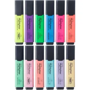 12 Highlighters, Chisel Tip  Color Set, Fluorescent and Pastel Colors - Dry-  Highlighter Markers, Office, School Supplies