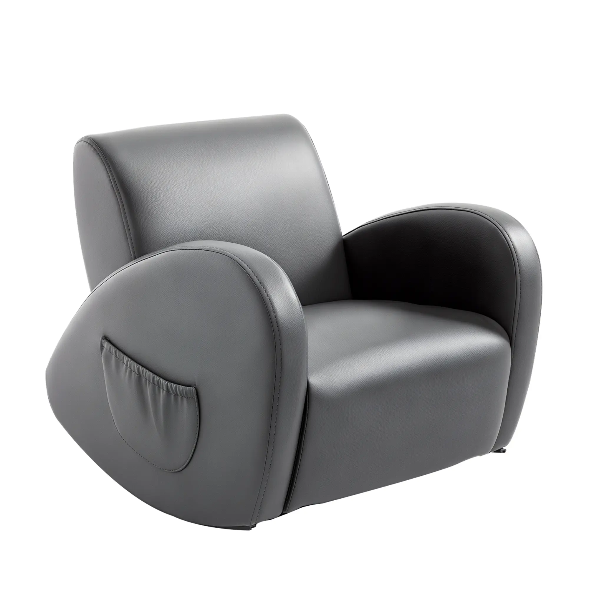 Kids Sofa Rocking Chair – Grey. PU Leather Toddler Armchair with Side Pocket for Children. Rocking Base, 2 Side Pockets, Easy Clean