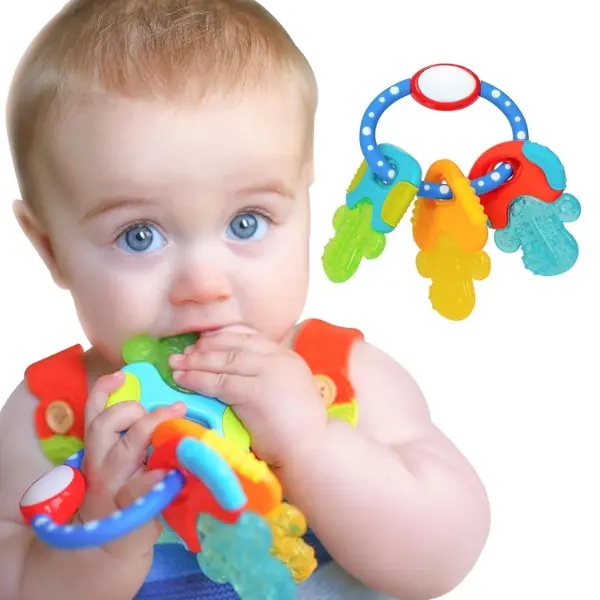 Ice Gel Teether Keys for Babies – Silicone Soothing Teething Toys for Infants, Gentle on Sore Gums, Safe & Durable Colorful Baby Teether (Blue)